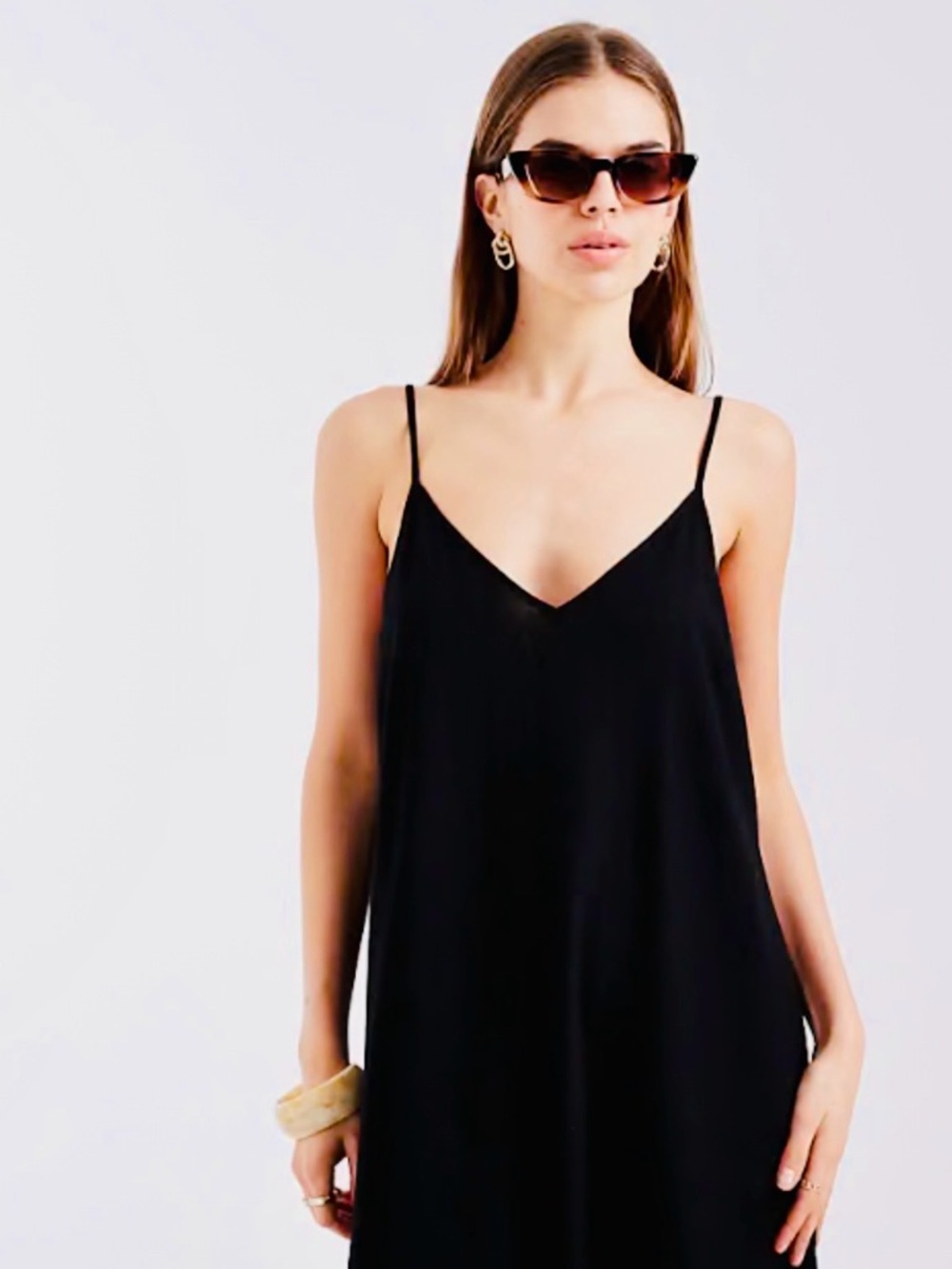 Brandy Melville Black V-Neck Slip Cami Dress with Thin Straps